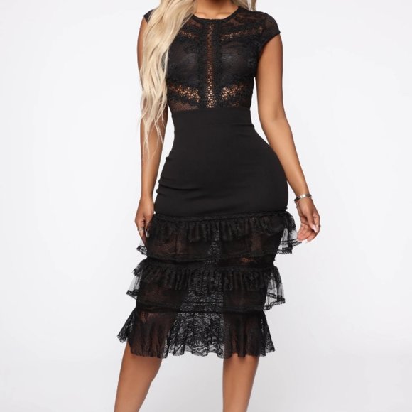 Black Mesh and Lace Dress - Picture 1 of 6